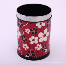 PU Open Top Red Ameixa Flower Design Bin Lixo (A12-1903AH)